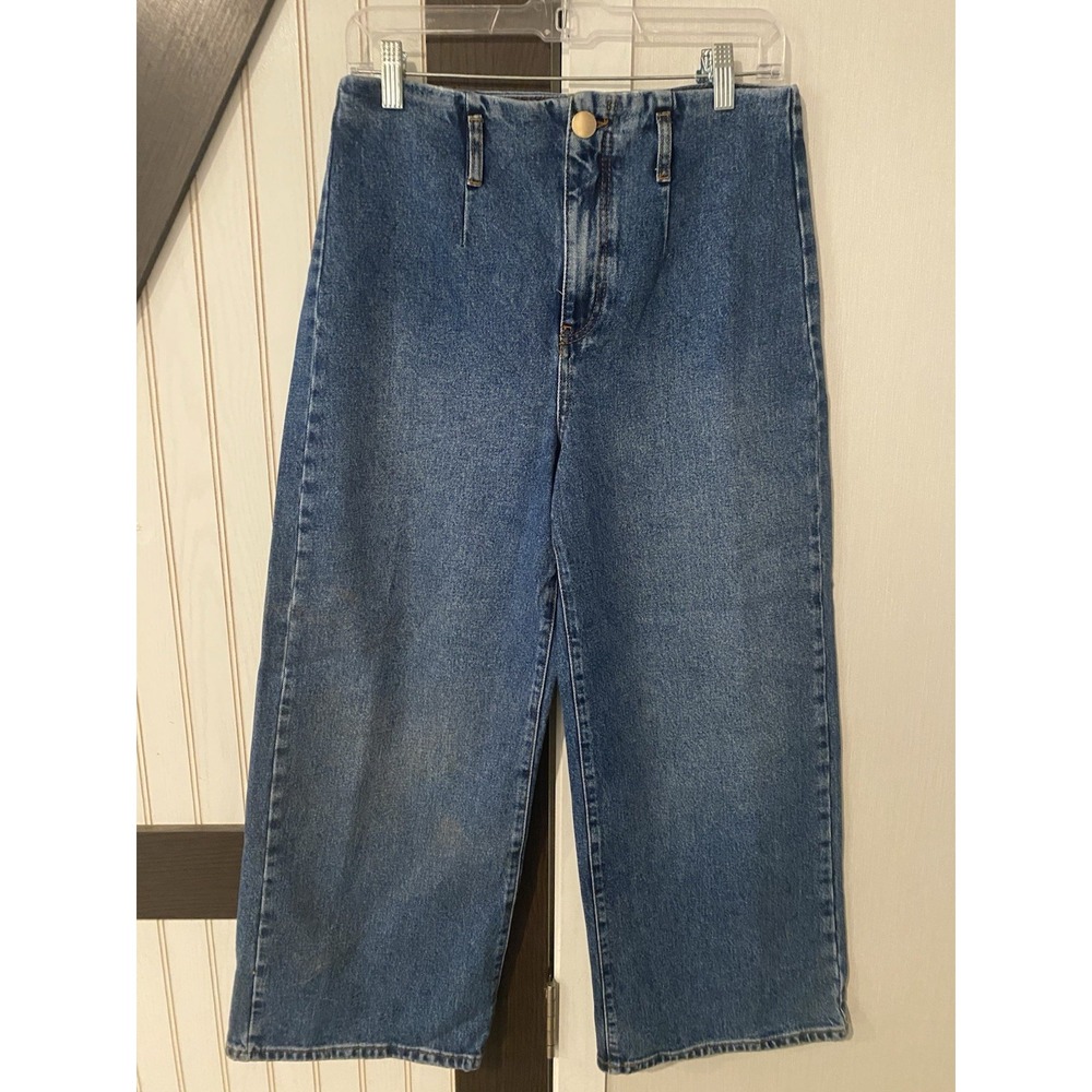 Zara High Waisted Wide Leg Culottes Jeans Light Wash Blue Size 8